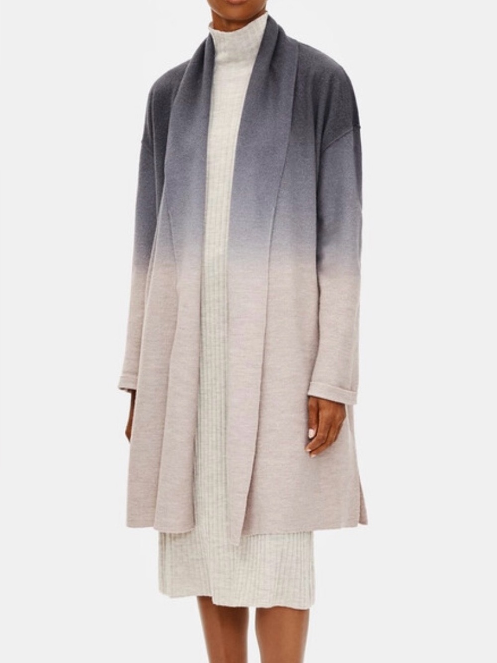Eileen Fisher Ombre Boiled Wool Open Coat, Size Small